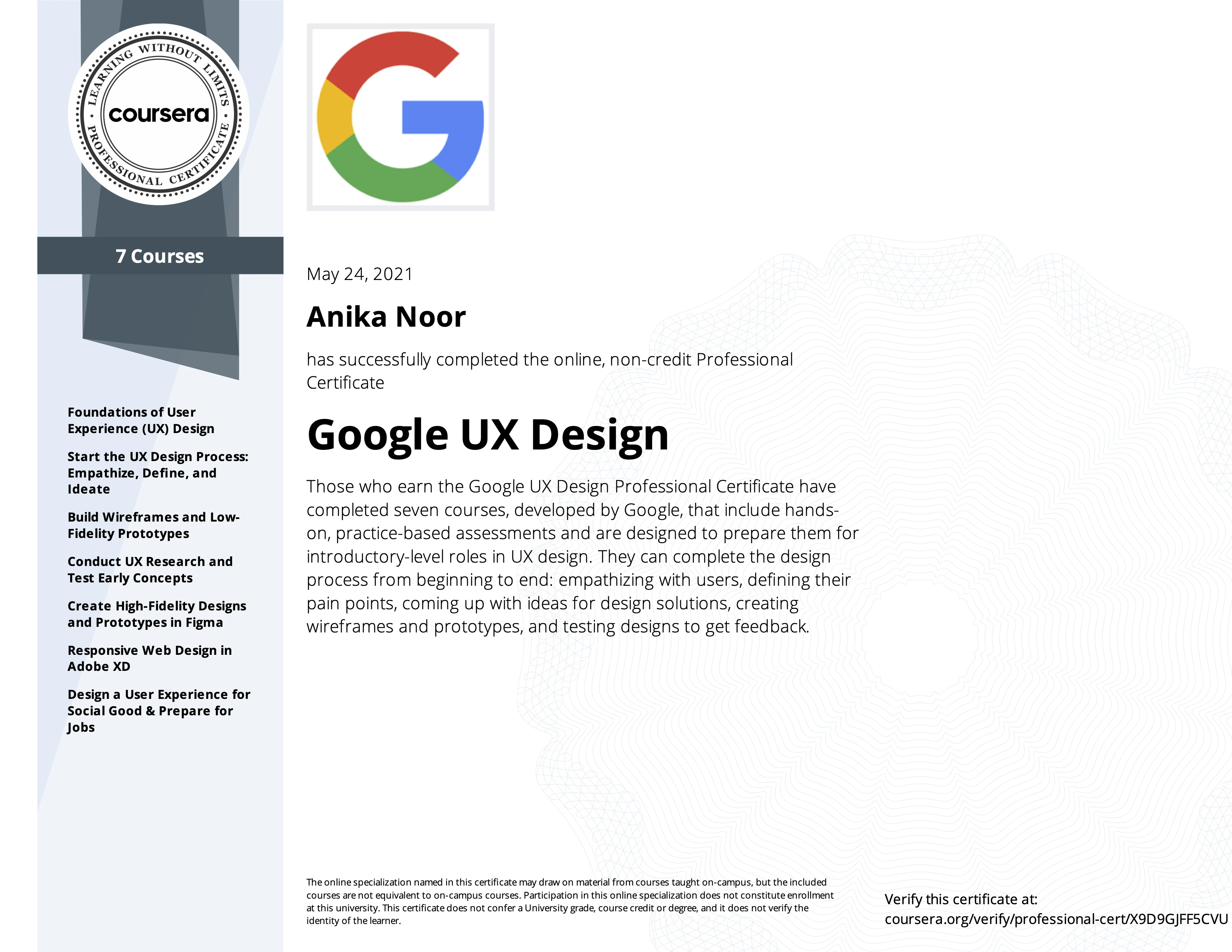 Google UX Design certificate