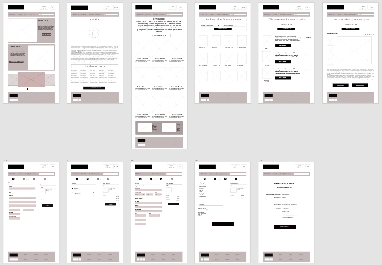 Early wireframes showing page structure and content hierarchy