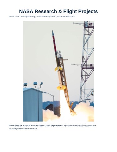 NASA Research and Flight Projects overview featuring a sounding rocket launch